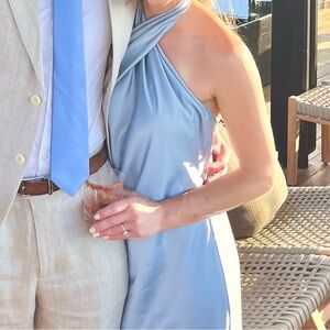 Show Me Your Mumu Jasmine Halter Maxi Dress Steel Blue Luxe Satin Size Small